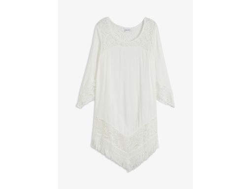 B.P.C sukienka plażowa tunika biała z ażurową koronką i frędzlami ^50