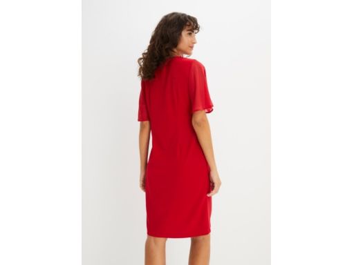 B.P.C sukienka czerwona elegancka szyfonowe rękawy r.36/38