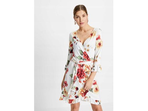 B.P.C sukienka kopertowa biała w kolorowe kwiaty ^36/38