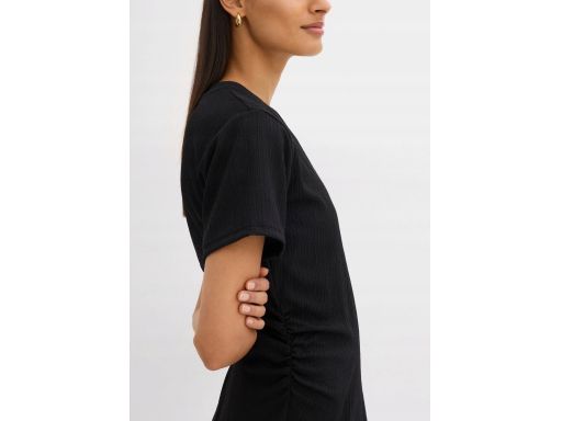 B.P.C sukienka midi czarna krepowana z marszczeniem ^44/46