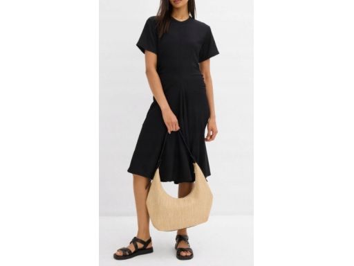 B.P.C sukienka midi czarna krepowana z marszczeniem ^44/46