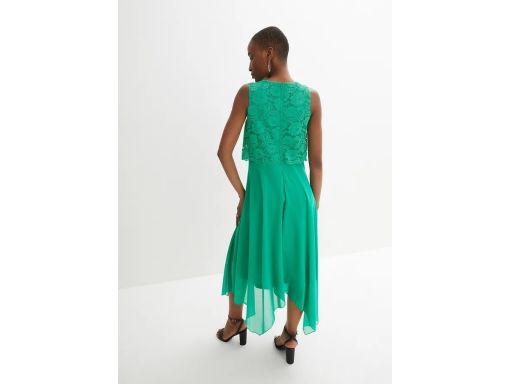B.P.C sukienka szyfonowa asymetryczna zielona z koronką ^36