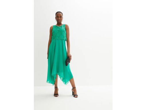 B.P.C sukienka szyfonowa asymetryczna zielona z koronką ^36