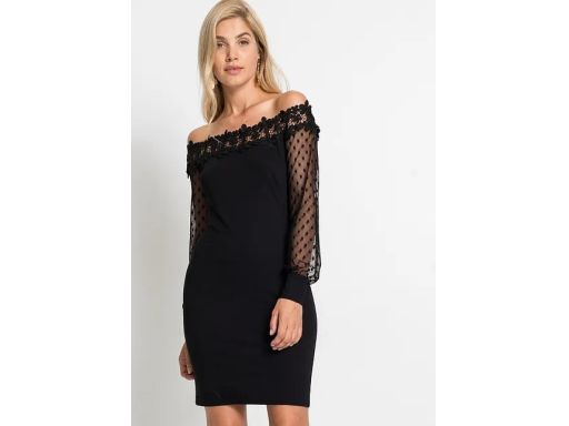 B.P.C czarna sukienka odkryte ramiona koronka r.36/38