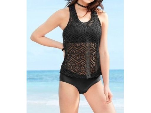 B.P.C tankini czarne ażurowe z figami r.52