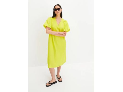 B.P.C sukienka midi zielona limonka bufiaste rękawy r.50
