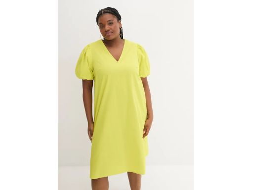 B.P.C sukienka midi zielona limonka bufiaste rękawy r.50