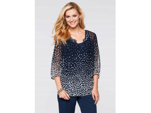 B.P.C szyfonowa tunika prześwitująca granatowa w białe grochy ^40
