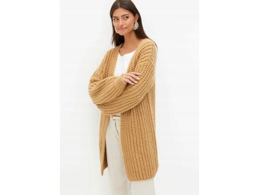B.P.C. kardigan sweter bez zapięcia z grubym splotem karmelowy 36/38.