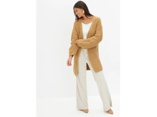 B.P.C. kardigan sweter bez zapięcia z grubym splotem karmelowy 36/38.
