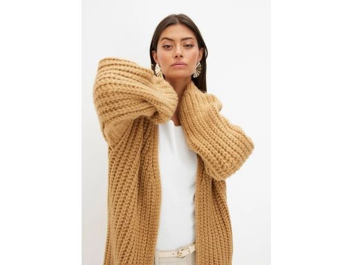 B.P.C. kardigan sweter bez zapięcia z grubym splotem karmelowy 36/38.