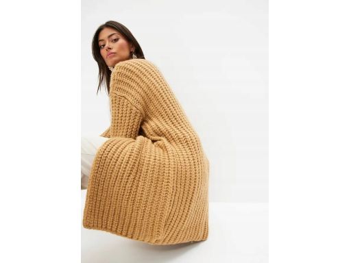 B.P.C. kardigan sweter bez zapięcia z grubym splotem karmelowy 36/38.