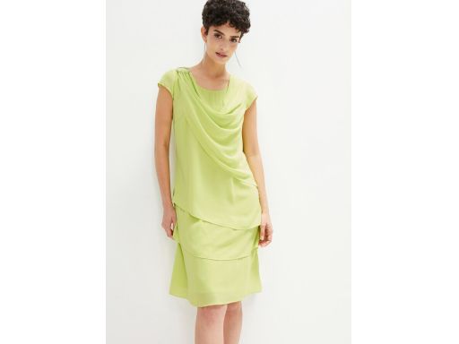 B.P.C sukienka szyfonowa limonkowa z broszką Premium 44.