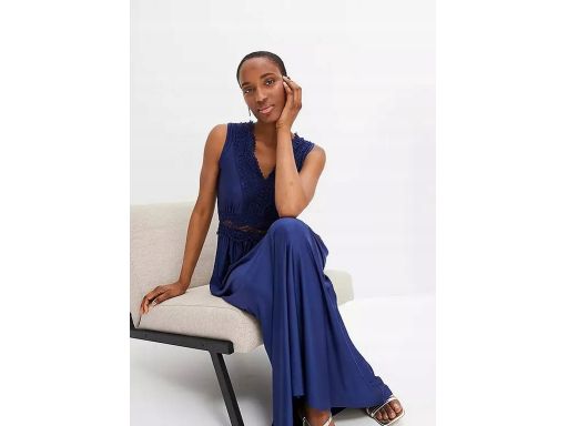 B.P.C sukienka granatowa maxi z ażurową koronką r.36/38