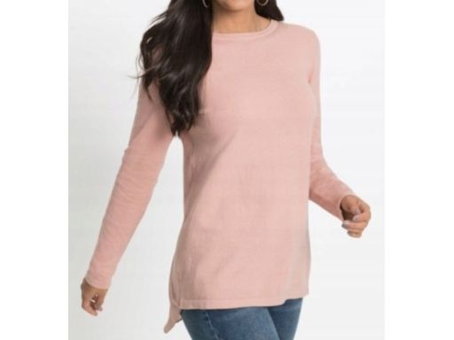 B.P.C sweter dzianinowy brudny różowy z koszulową wstawką 36/38.