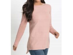 B.P.C sweter dzianinowy brudny różowy z koszulową wstawką 36/38.