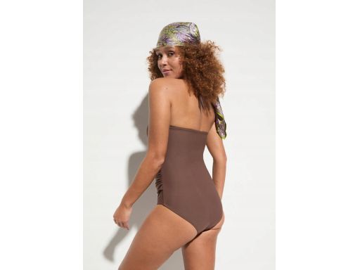 B.P.C kostium jednoczęściowy brązowy z wiązaniem na szyi i dżetami r.4