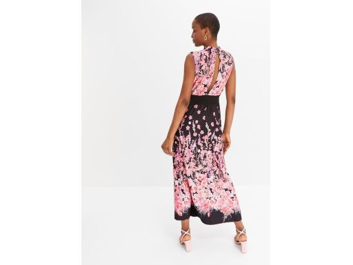 B.P.C długa sukienka czarna w kwiaty z koronką r.40/42