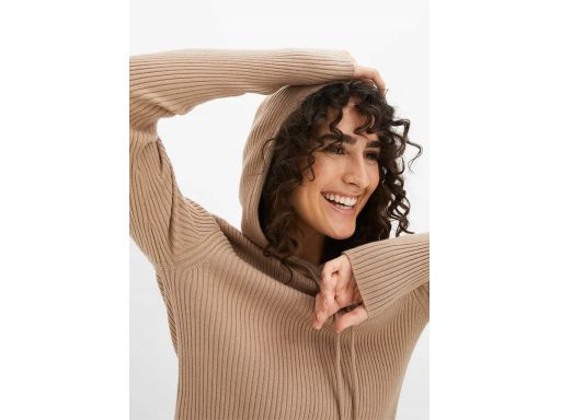 B.P.C sweterek prążkowany z kapturem beżowy r.44/46