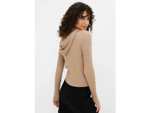 B.P.C sweterek prążkowany z kapturem beżowy r.44/46