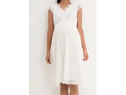 B.P.C sukienka biała plisowana z koronką ciążowa ślubna ^44/46