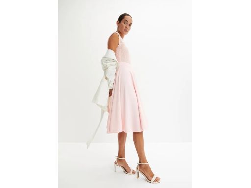 B.P.C Sukienka rozkloszowana różowa z koronową wstawką ^44/46