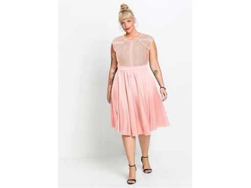 B.P.C Sukienka rozkloszowana różowa z koronową wstawką ^44/46