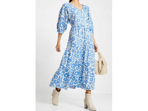 B.P.C długa sukienka beżowe w niebieskie kwiaty ^44