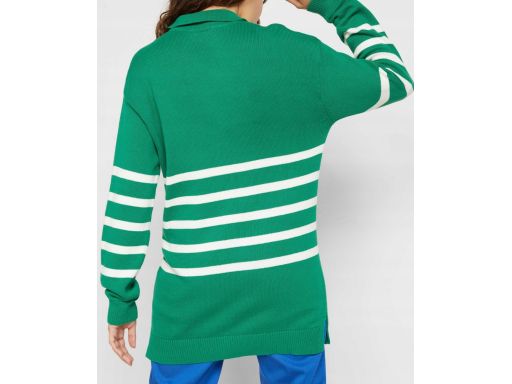 B.P.C sweter dzianinowy polo zielony w białe paski ^36/38