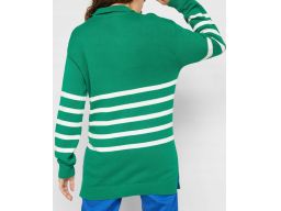B.P.C sweter dzianinowy polo zielony w białe paski ^36/38