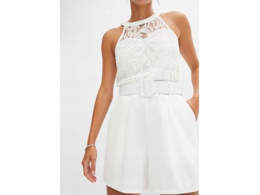 B.P.C kombinezon śmietankowy z koronką i z szortami 44/46.