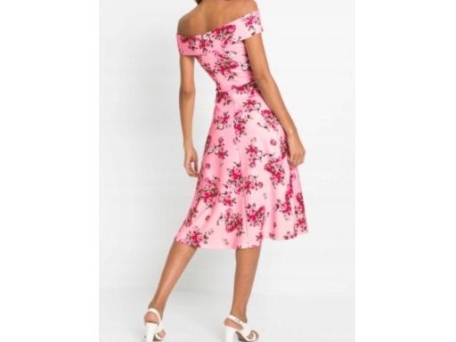B.P.C midi sukienka carmen w kwiaty różowa 36/38.