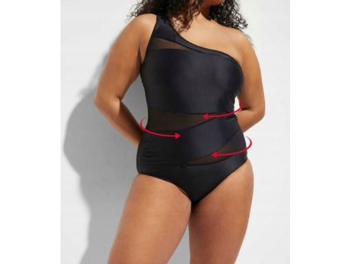 B.P.C kostium kąpielowy asymetryczny czarny na jedno ramię z siateczką