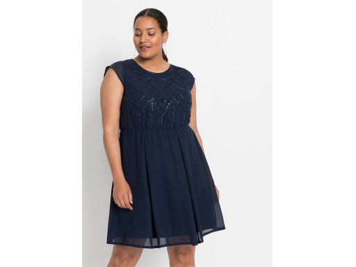 B.P.C sukienka szyfonowa z aplikacją granat ^44