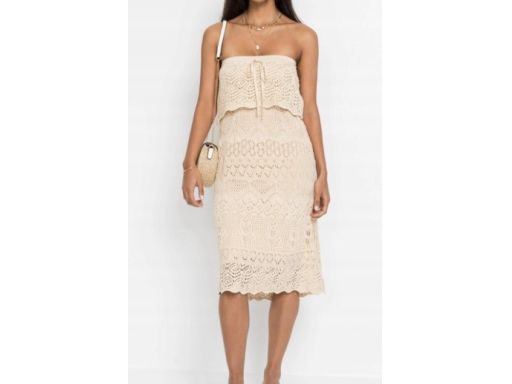 B.P.C sukienka dzianinowa z ażurowym z odkrytymi ramionami ^32/34