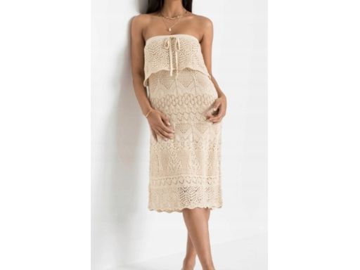 B.P.C sukienka dzianinowa z ażurowym z odkrytymi ramionami ^32/34