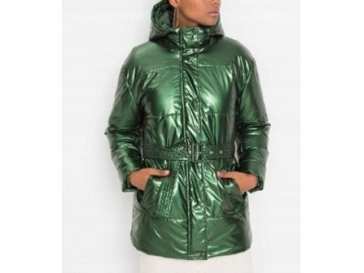 B.P.C zielona kurtka metaliczna pikowana z kapturem 34.