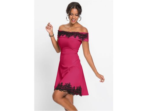 B.P.C sukienka czarna carmen z koronką r.36/38