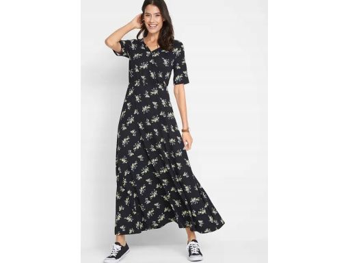 B.P.C czarna sukienka w kwiatuszki długa 40/42.