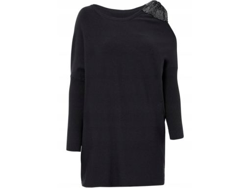 B.P.C sweter czarny, asymetryczny z cyrkoniami 40/42.