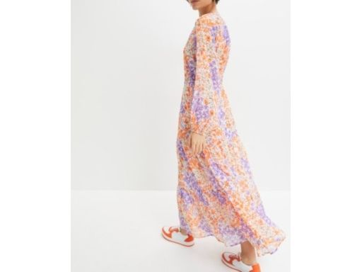 B.P.C długa sukienka w kwiaty z wiązaniem szyfon r.46
