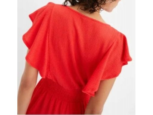 B.P.C czerwona sukienka krepowana z falbanką ^52/54