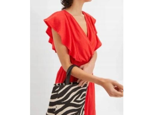 B.P.C czerwona sukienka krepowana z falbanką ^52/54