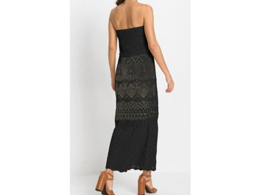 B.P.C długa sukienka dzianinowa ażurowa letnia czarna carmen ^40/42