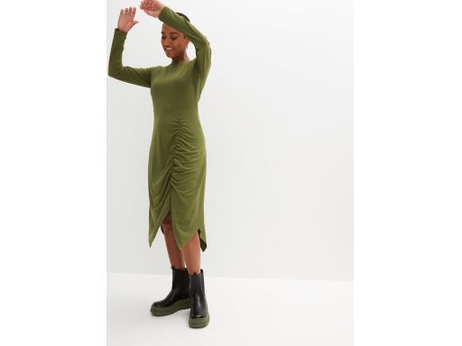 B.P.C Zielona sukienka asymetryczna z marszczeniem ^44/46