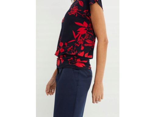 B.P.C czarna bluzka z czerwonym nadrukiem kwiatowym 40/42.