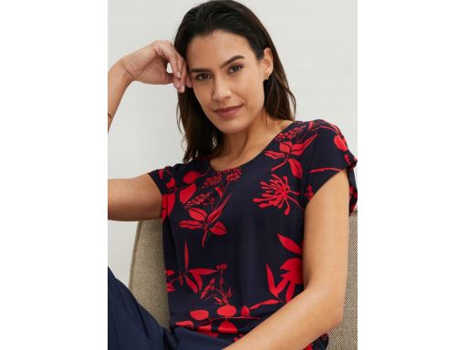 B.P.C czarna bluzka z czerwonym nadrukiem kwiatowym 40/42.