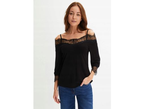 B.P.C bluzka czarna z koronką odkryte ramiona ^40/42