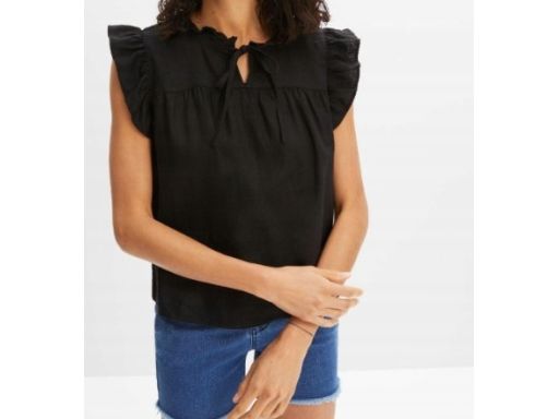 B.P.C lniana bluzka czarna z falbanką ^36