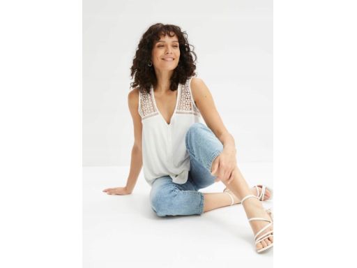 B.P.C top śmietanka z koronką asymetryczny 36/38.